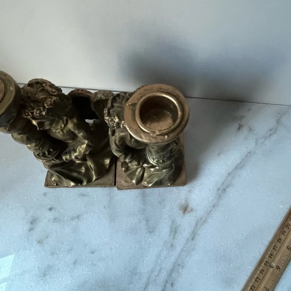 Classics Pair Vintage Angels Carved Candlestick Holders